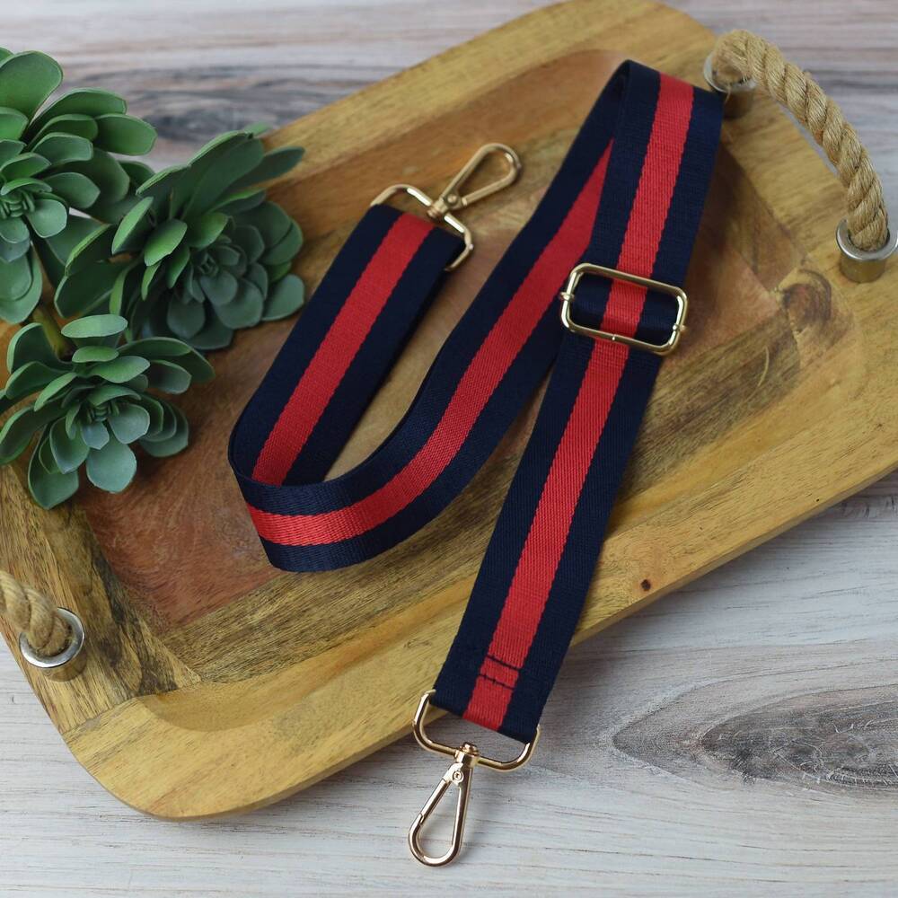 NEW LAUREN LANE women's preppy stripe adjustable crossbody bag purse guitar stra